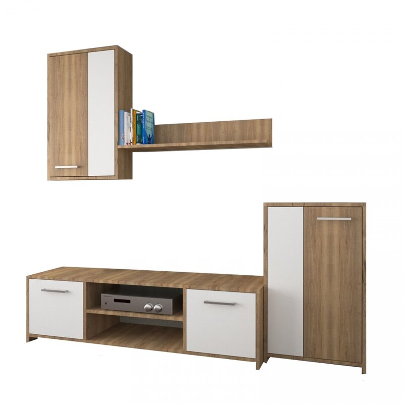 Biblioteca Makaza - Culoare Stejar-Alb - Mobila Living-Sufragerie